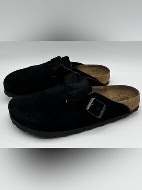 Birkenstock Boston Soft Footbed Black Suede Leather Clogs Size 38 / 7 L